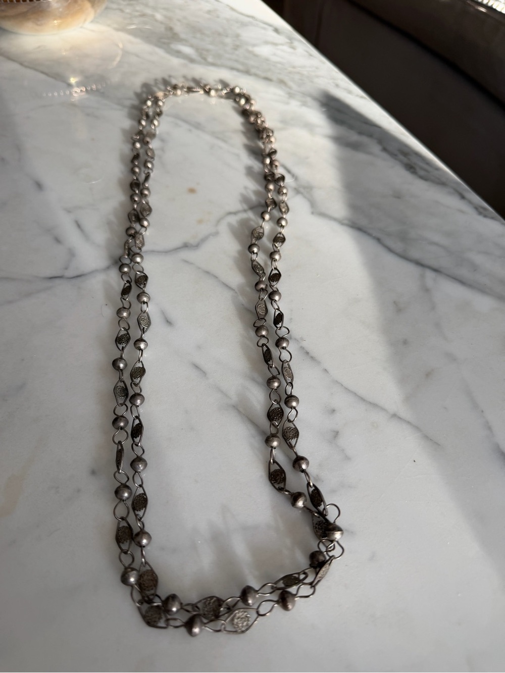 Classic Silver-Tone Beaded Women’s Necklace - Elegant Gray Finish
